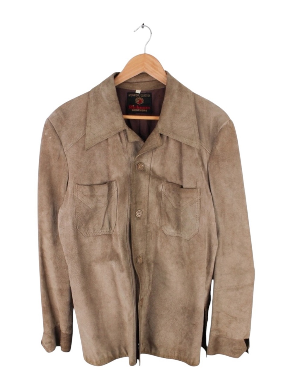Vintage 70s Suede Leather Shirt Jacket Men's Large Brown Western Button Up
